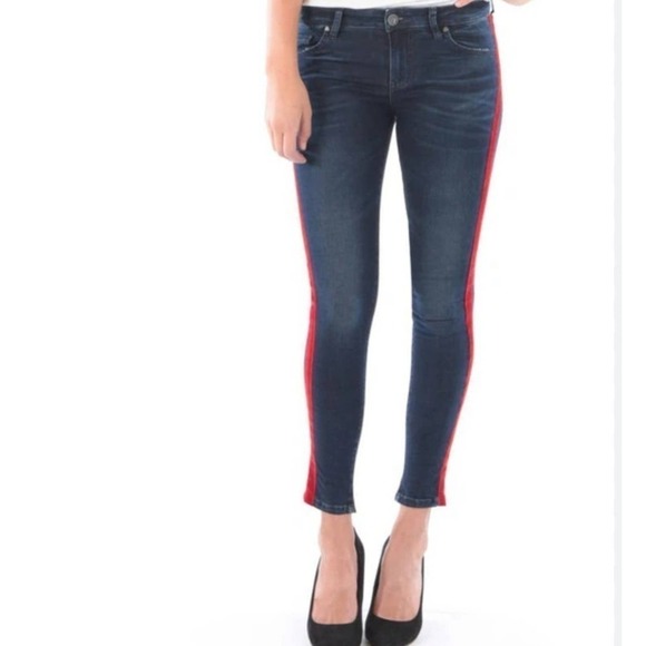 Kut Connie Medium Blue with Red Side Stripe Skinny Ankle Jeans Size 6 - Picture 2 of 16